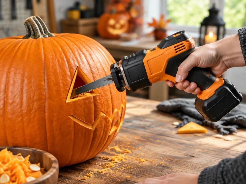 Battery-powered pumpkin carving saw