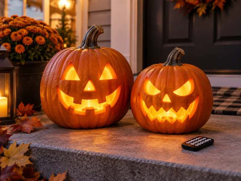 Flickering LED pumpkin lights with remote (2-pack)